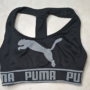 Puma Black and Gray Logo Sports Bra